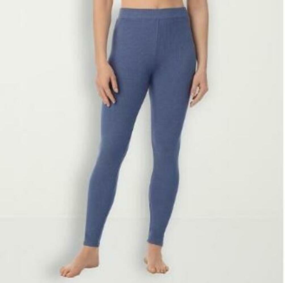 Cuddl Duds Women's Chambray Stretch Ribbed High-Rise Leggings S NWT